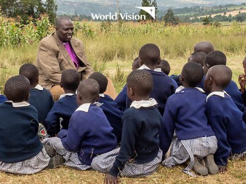 Dr.Jackson Ole Sapit,the head of the Anglican Church in Kenya (ACK) inspiring school children in Narok County. ©World Vision Photo