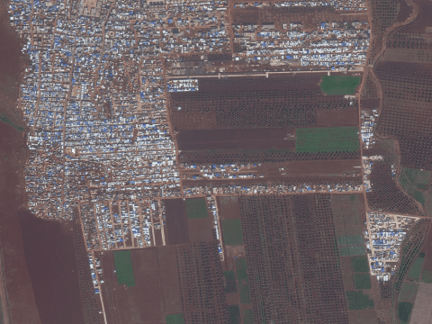 Informal displacement camps in Idlib shown from the satellite