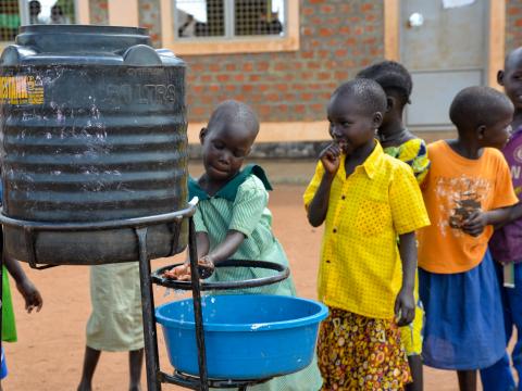 Children washing hands