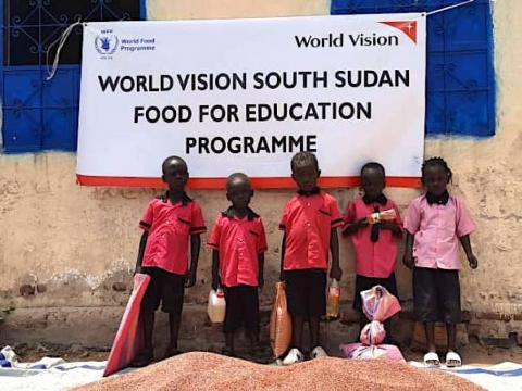 World Vision and WFP distribute take-home food for students out of school in South Sudan