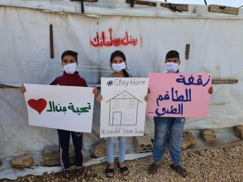 Syrian refugee children promote proper hygiene to protect themselves and others from COVID-19
