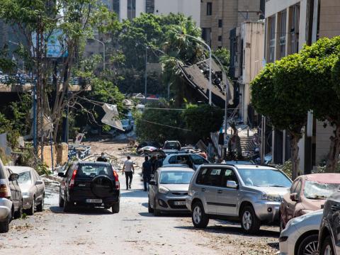 Rubble on the streets of Beirut following catastrphic blast