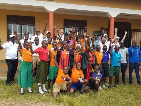 Busia children parliament pose for a photo with visitors from National office and WV Ireland