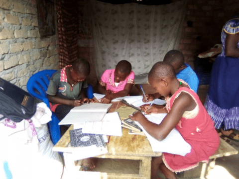 Children complete home-based learning activities.