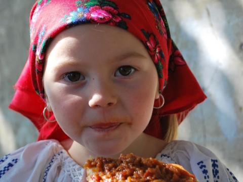 Bianca in Romania eating