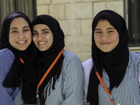 Girls outside their school in the West Bank