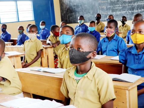 Children at Groupe Scholaire Kibirizi students enjoying new buildings