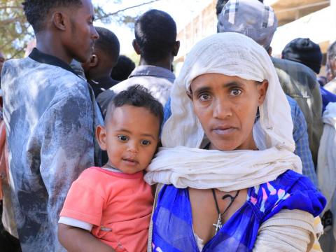 Young mother in Ethiopia who has been displaced by the conflict