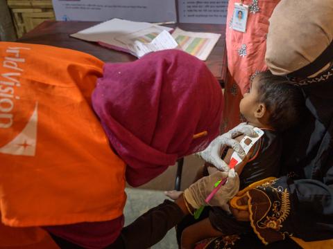 Child being tested for malnourishment