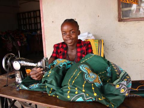 Sponsored child from Zambia learns to sew