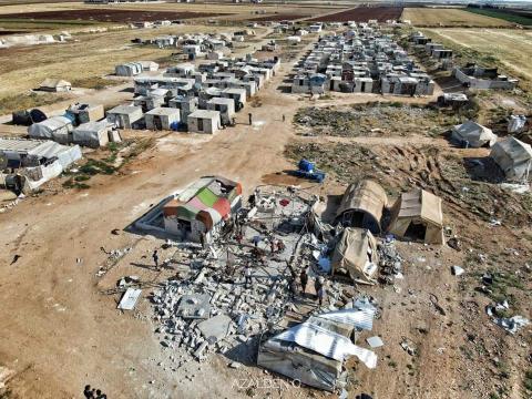 Aerial photo of a destroyed facility in Northwest Syria