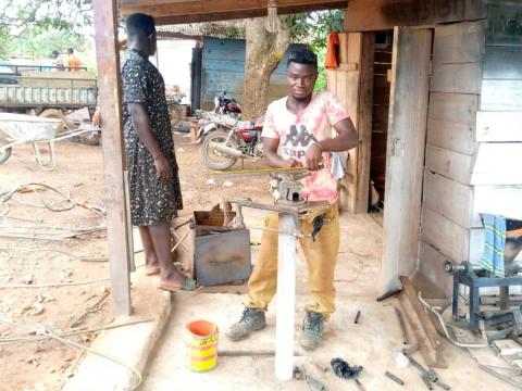 Samuel is now an apprentice following his vocational training in Ghana.