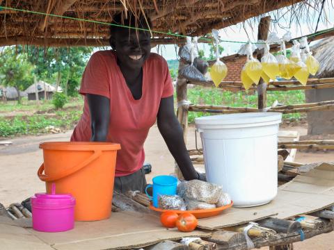 By Aggrey K. Nyondwa, Sam Opio and Loma Wani  Agnes can manage to eat three meals a day  Agnes Jagoro, 37, is a happy woman. She fled conflict in South Sudan in 2016 to Uganda where she expected to settle down and start over again. She lost relatives and friends to the conflict. She lost her business and her children’s school was disrupted. In 2018, after two years of struggling as a refugee, she joined other people from her village in Bidibidi refugee settlement to form a savings group called “God Knows,” 