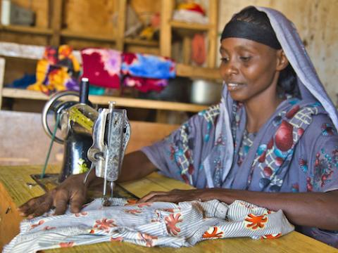 Muslima at tailoring shop