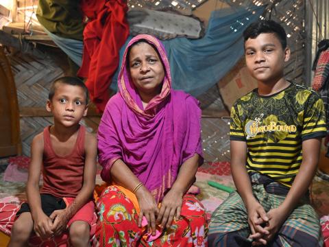 Monowara, is with her two son Saiful16, and Shahidul, 7. Saiful helps her run family by earning as day-laborer
