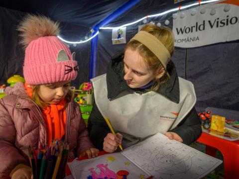 A child friendly space in Romania as refugees from Ukraine cross the border.