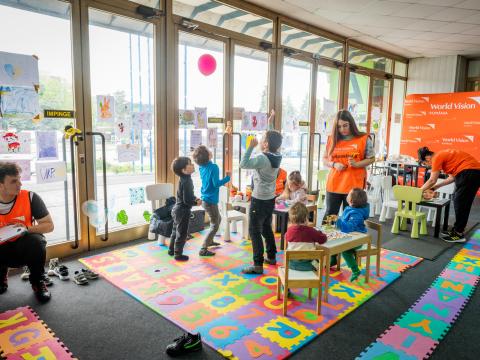 World Vision staff help children who have fled from Ukraine at RomeExpo