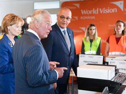 His Royal Highness Prince Charles visits Romexpo where many NGOs, including World Vision are supporting refugees from Ukraine