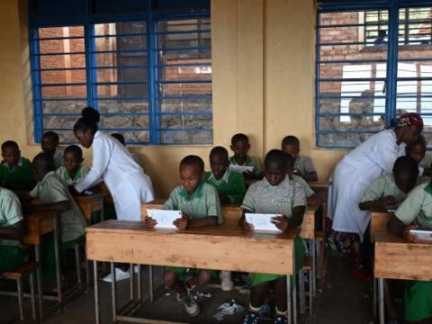 Children following a lesson using Ipads provided by ProFuturo project