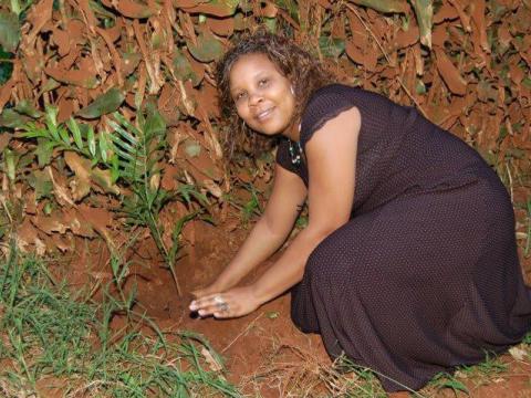 Angeline works with plants in the ground