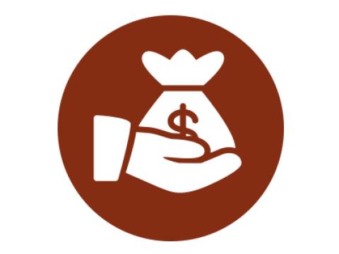 hand with money bag in it icon