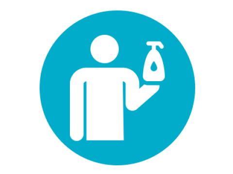 Person with hand soap icon