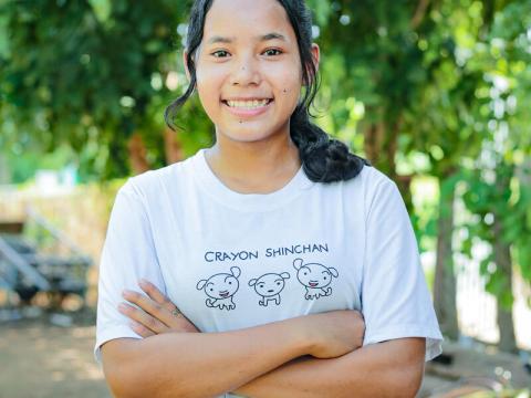 Roem Sinan a15-year-old girl from Chikraeng district, Child Adolescent Youth group leader.