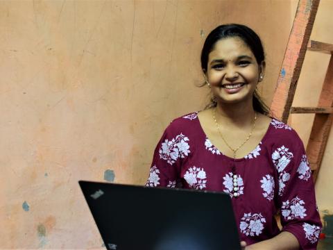 Sneha working home. She sets great examples to other girls while working in her STEM career.