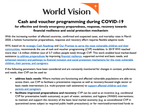 Cash & Voucher programming during COVID-19
