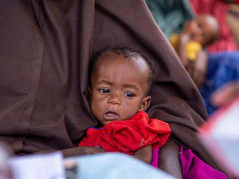 Eight-month-old Jaafar at a World Vision-supported nutrition centre in Baidoa, Somalia.