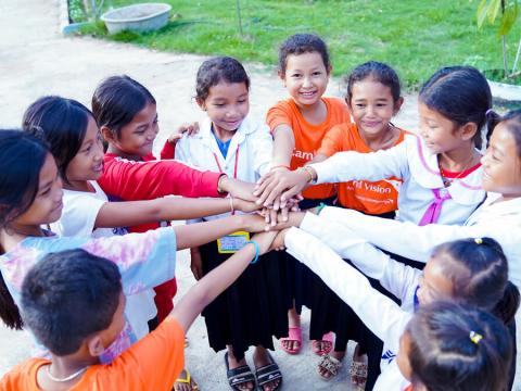 children hands middle friends