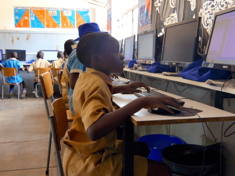A learner at St Mary's Primary School in Hwange, Zimbabwe during ICT lessons