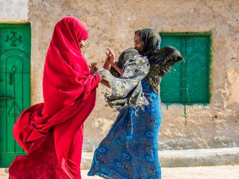 Girls in Somalia play to distract themselves from feeling hungry