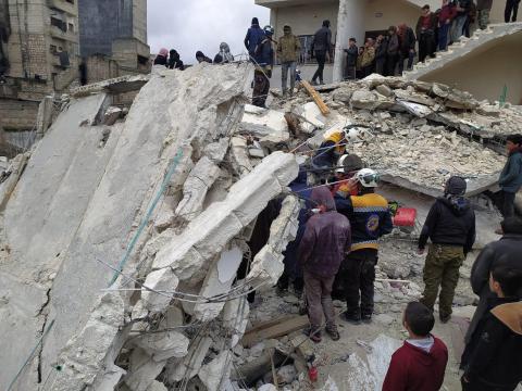 Rubble of a building hit by earthquake in Türkiye and Syria