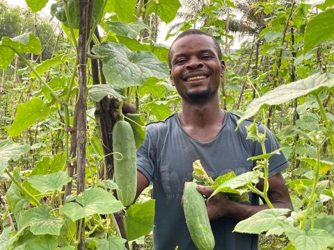 Adolph is one of the members of Kimbanseke community who benefited from the World Vision support in agricultural inputs and farming tools that allowed him to do market gardening and today he is able to take care of his children