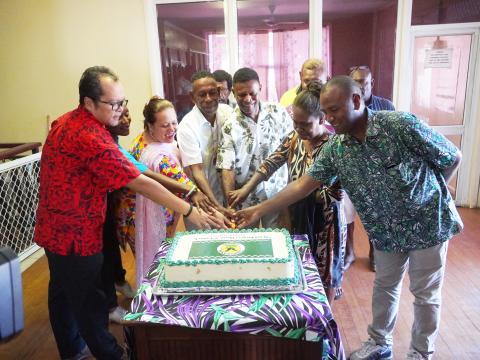 Cake cutting at Guadalcanal Provincial Office during the launch