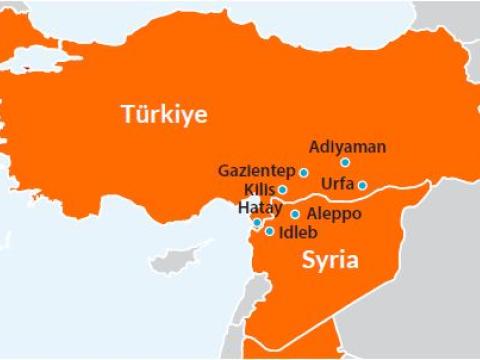 Map of World Vision Syria Response countries – showing where WVSR is responding