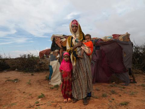 Five year old Buruaco and her mother Asha at their makeshift shelter in Burco due to the drought. 