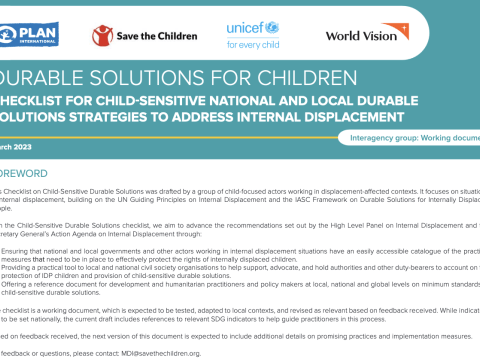 First page of durable solutions for children checklist