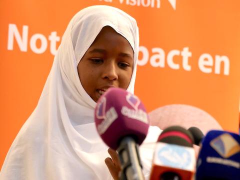 A change maker doing a speech during the ceremony.