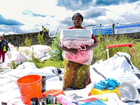 Alphonsine after receiving her essential household items