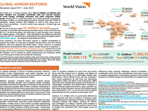 This eleventh situation report is for World Vision's Global Hunger Response, our fourth quarterly report. 