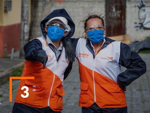 World Vision staff in masks during COVID-19