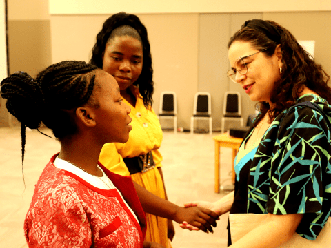 In the picture World Vision Mozambique National Director, Maria Carolina da Silva, encouraging the survivors of early unions in an event where they shared their stories with the world. 