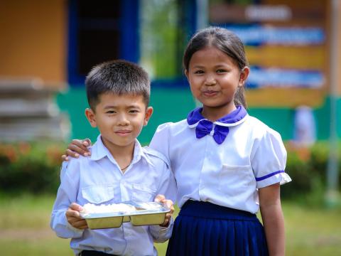 Children in Cambodia receiving School Meals 