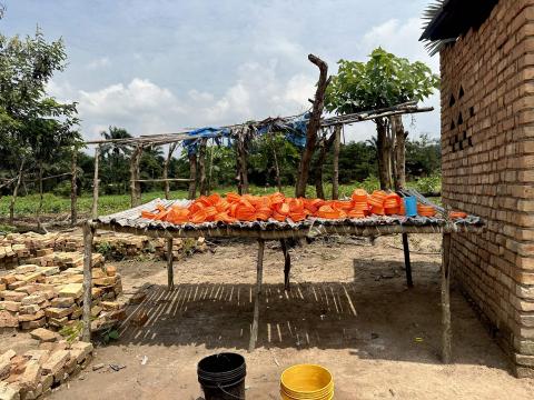 Dishes ready to serve the midday meal at a school in Makamba Province