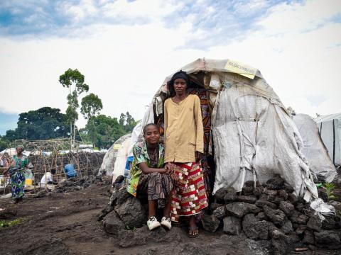 Ornella, 14 years old internally displaced girl with her mother Fu-raha, 48 years old, in Bulengo IDP (Internally Displaced Person) Camp, East-ern DRC