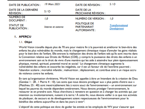 Enviornmental Stewardship Policy Cover French