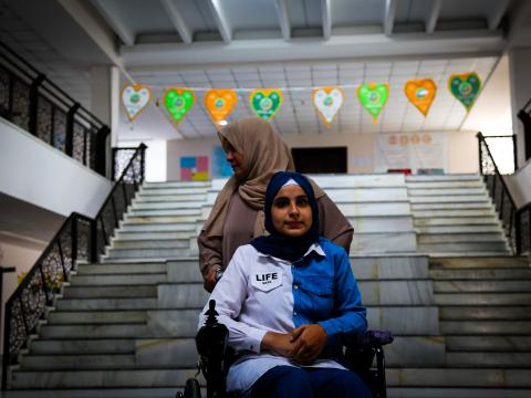 Samia* and Tabarak in the school. Ahmed Abid Lateef © World Vision 2024.