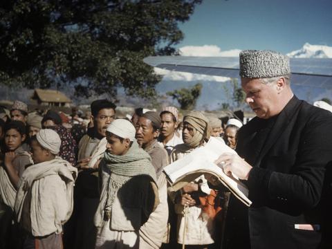 Dr. Bob Pierce, founder of World Vision, at an airfield near Pokhara. Asia